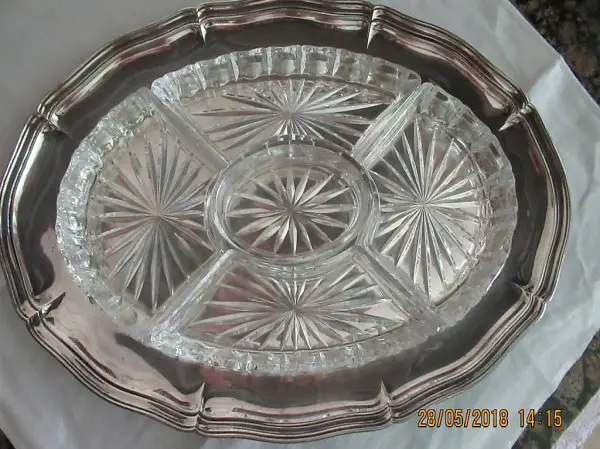  Salatplatte, Silberplatte, Glasschalen