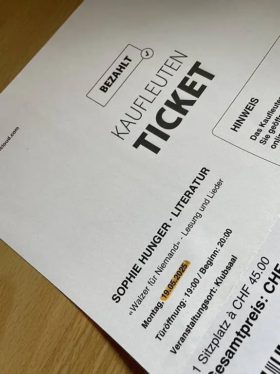 Ticket Sophie Hunger Zürich, Lesung und Lieder