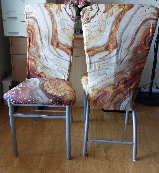 4 Stuhlhussen/Stuhlbezug Stretch Gold Marmor Optik elegant