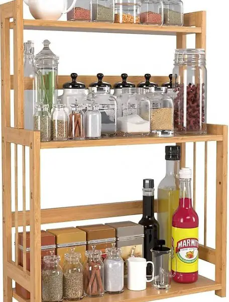  Bambus Gewürzregal Küchenregal mit 3 Etagen