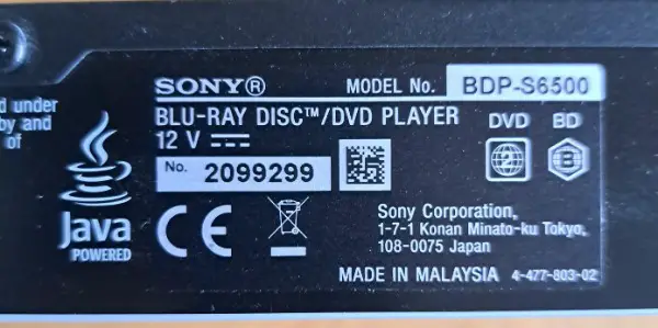 DVD Blue Ray Player SONY