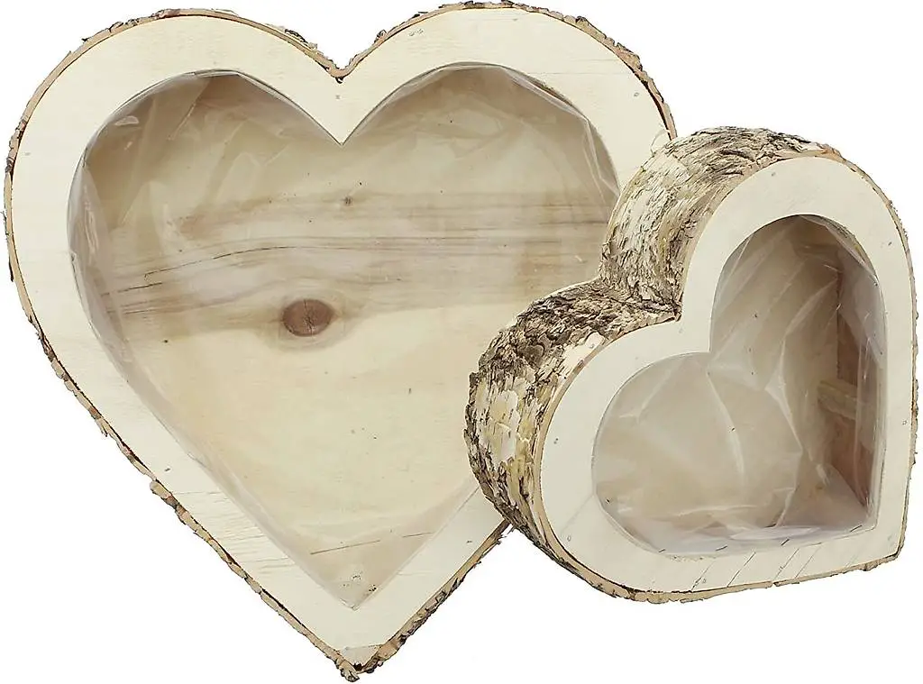 Herz Birkenrinde Pflankorb Set / Hochzeitsdeko