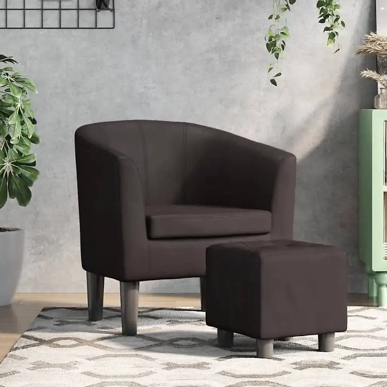 NeuClubsessel mit Fusshocker Braun Kunstleder