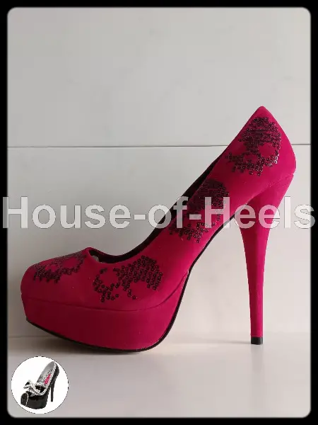 Escarpins Iron Fist 42 talon 15cm plateau 4cm velours rose