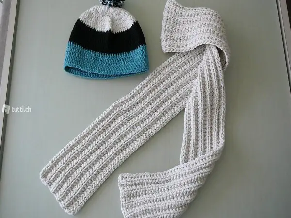 Mütze mit Schal gehäkelt und gestrickt