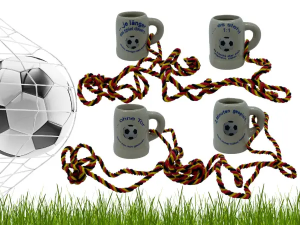 4 Fussball-Stamperl/Mug mit Sprüchen