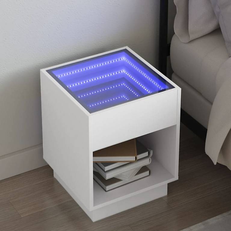 NeuNachttisch mit Infinity-LED Weiss 40x40x50 cm