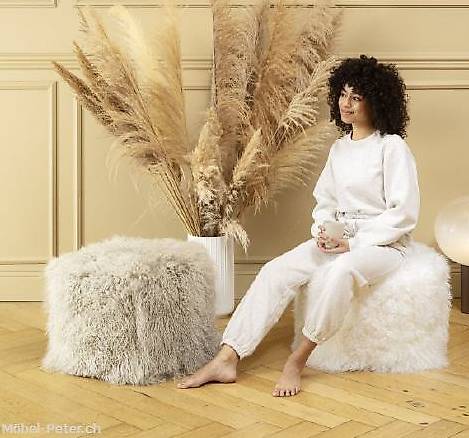 Sitzhocker Pamina Cube 100% echtes Tibetlamm in div. Farben