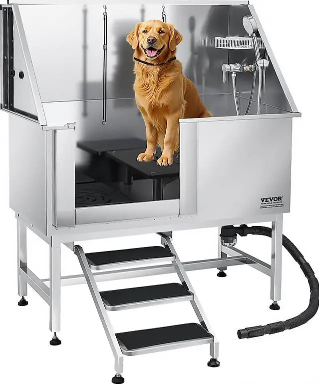 VEVOR Hundewaschstation Edelstahl, 1270x700x1545mm Tierpfleg