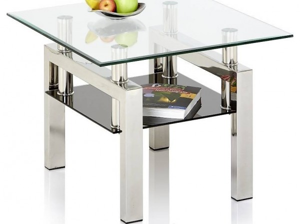  Moreno Couchtisch Glas mit poliertem Edelstahl Gestell
