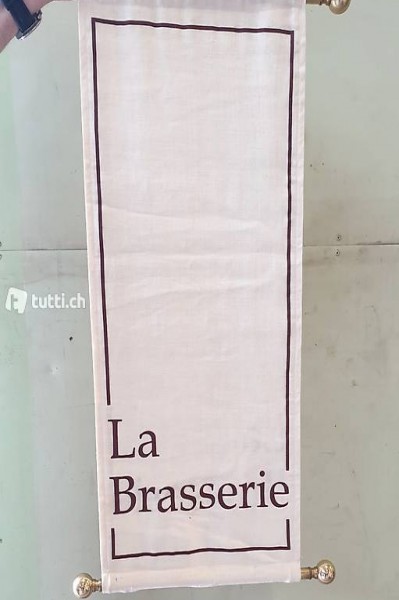  Werbefahne LE BRASSERIE | Stoff an Messingstange