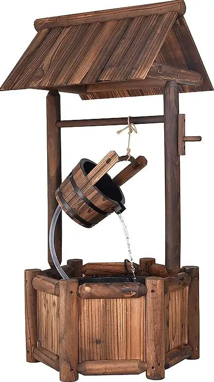 GOPLUS Gartenbrunnen aus Tannenholz, Dekorativer Holzbrunnen