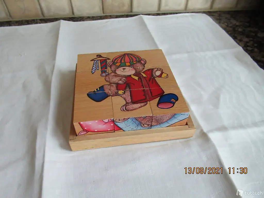 Holzpuzzle für die Kleinsten, Würfelspiel, Würfelpuzzle