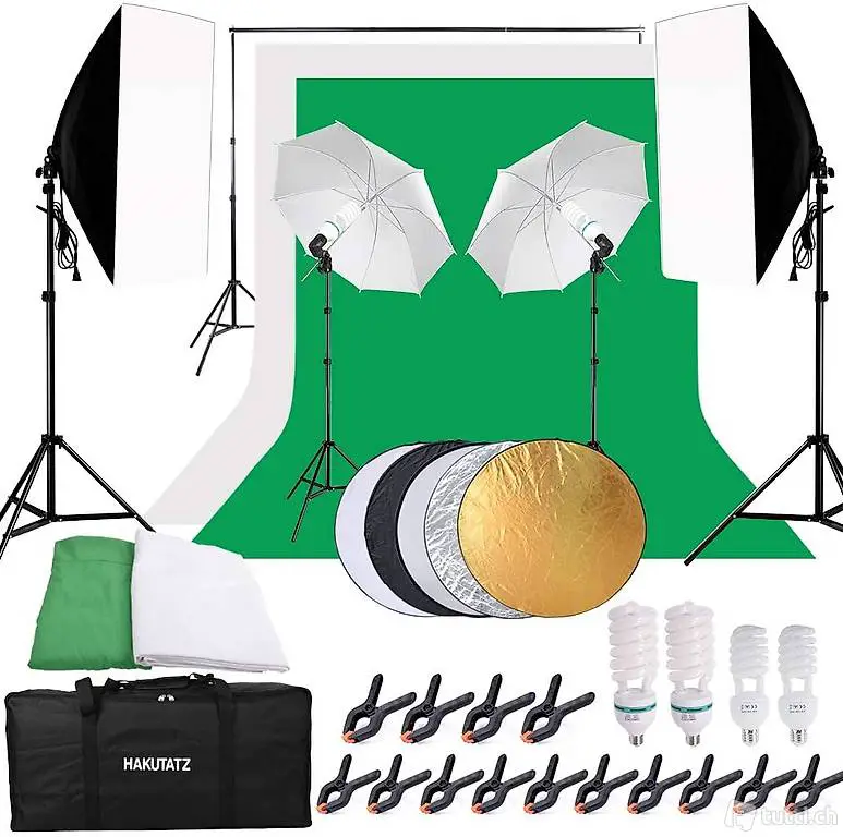  Fotostudio Softbox Set mit Green Screen Hintergrundsystem