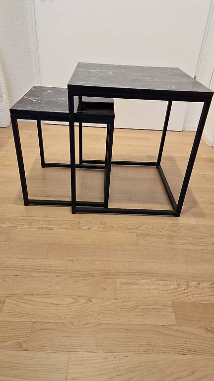 Couchtisch 2-teilig, Marmor Optik - schwarz