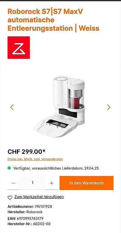 Roborock s7/s7 max v, entlerungsstation