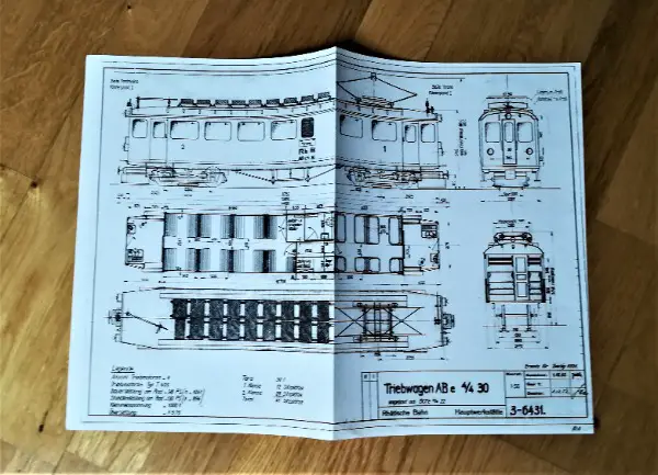 4 Original Typenskizzen von "alten Bernina Triebwagen"