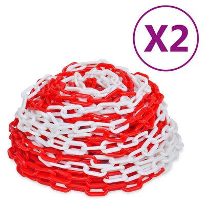  vidaXL Absperrketten 2 Stk. Rot und Weiss Kunststoff 30 m