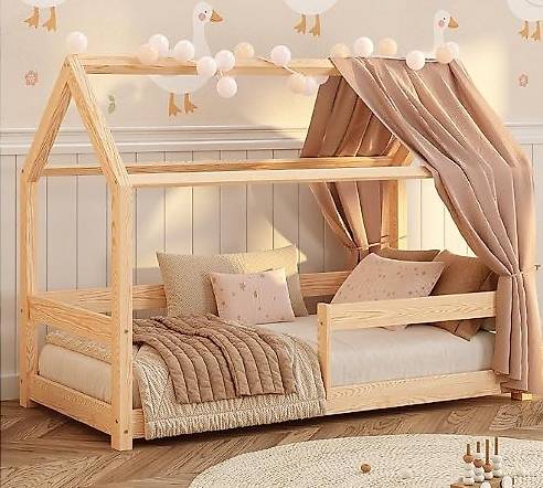 Montessori Hausbett 90x200 für Kinder - Bodenbett Kinderbett