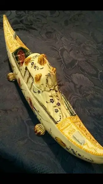 ant. Porzellan Schiff Tintenfass komplett