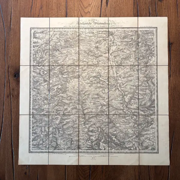 >rarität: antike xl karte königreich würtemberg 1838 ellwan