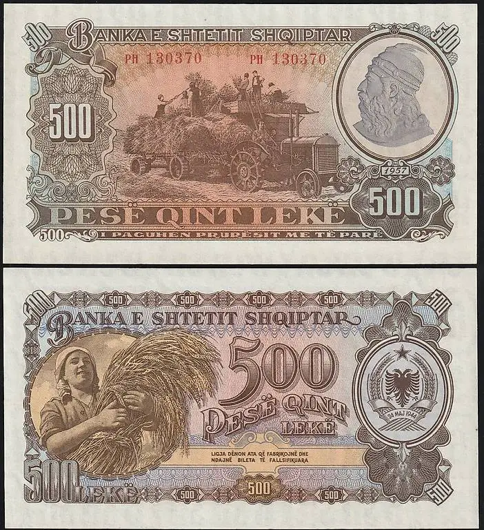 Banknote Albanien 500 Leke UNC 1957