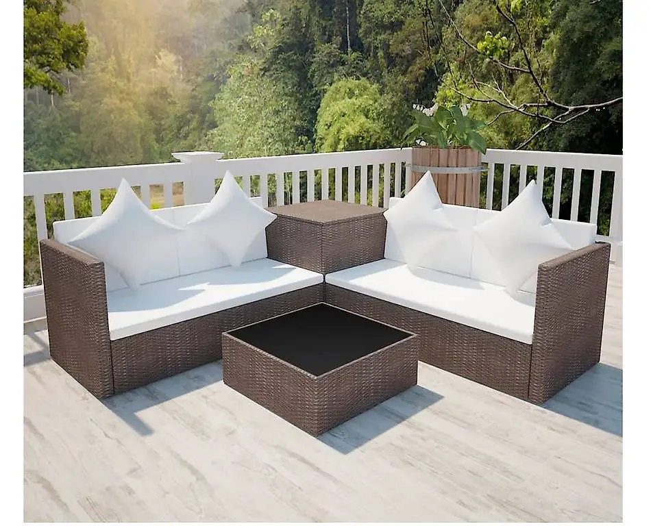 Lounge-Set mit Auflagen Poly Rattan Braun