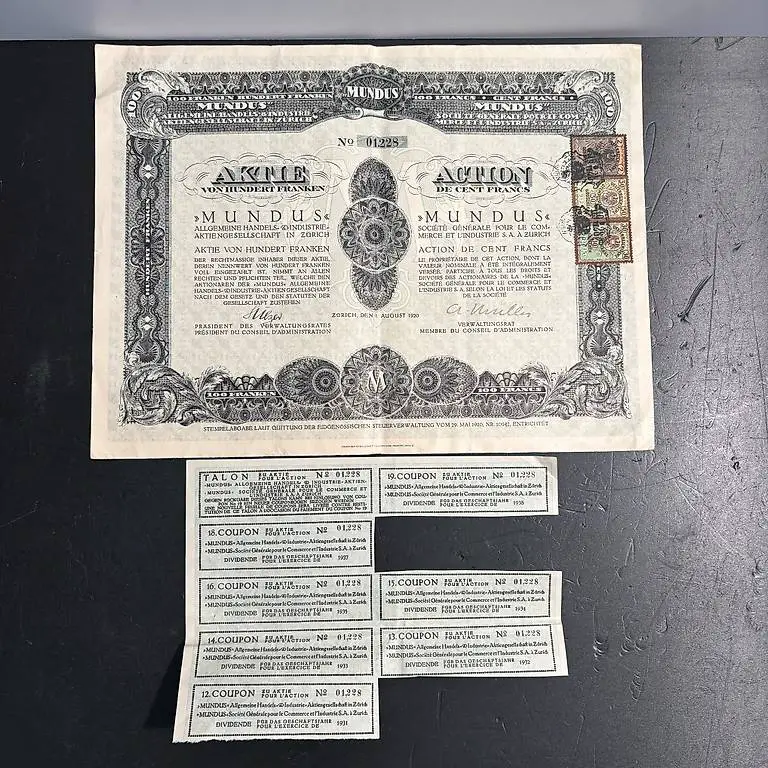 >top: alte aktie wertpapier mundus alg. handelsgesellschaft
