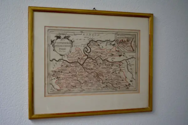 Landkarten antik Kanton Zürich, gerahmt