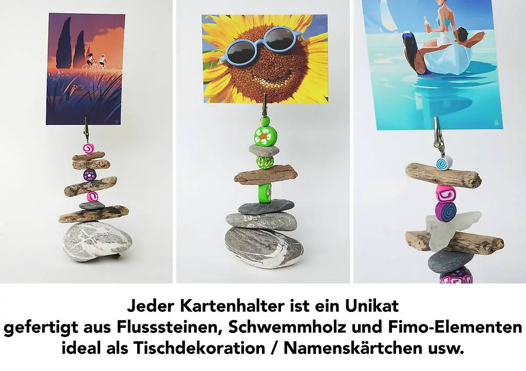 Tischdekoration Kartenhalter aus Steinen, handgemacht