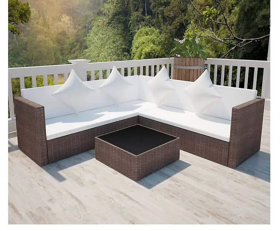 Garten-Lounge-Set mit Kissen Poly-Rattan Braun