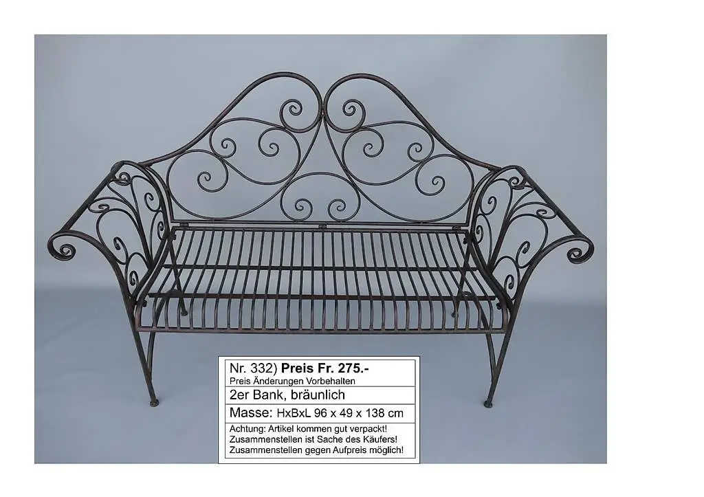 2er Bank, bräunlich, Metall, Garten, antik look