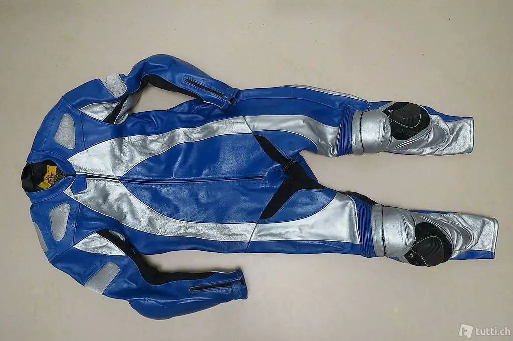 Einteiliges LEDERKOMBI "Made in Italy" blau-silber Gr. M/50