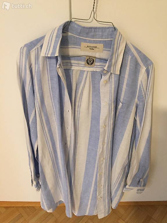 Max Mara Bluse Blusenkleid Weiss blau Leinen