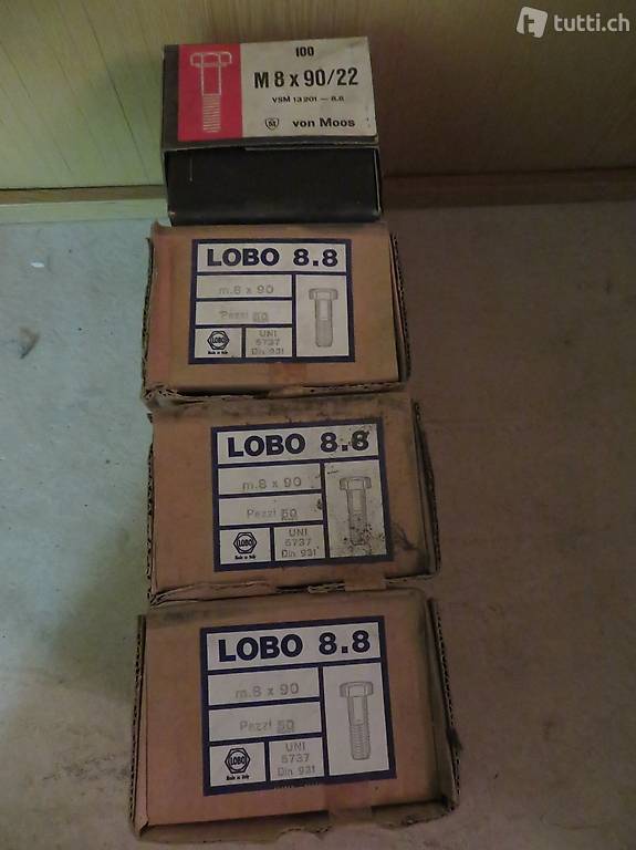 Maschinenschrauben 1050 Stück, M8 x 90 / 22 mm