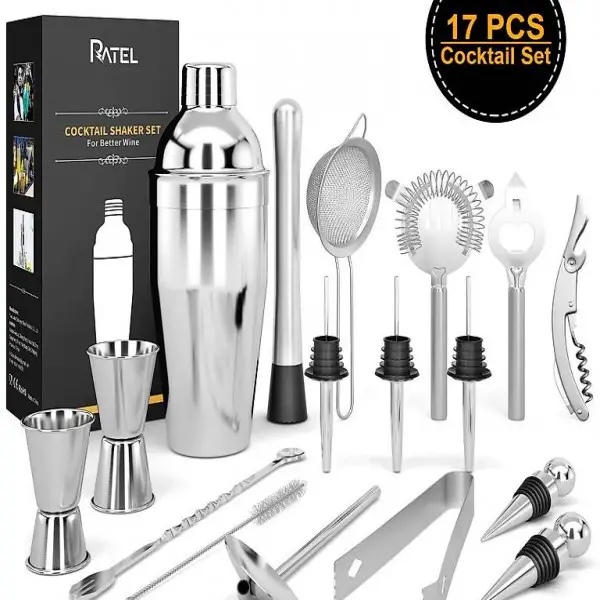  17 Stück Cocktail Set, Edelstahl Cocktail Mixing Shaker Set
