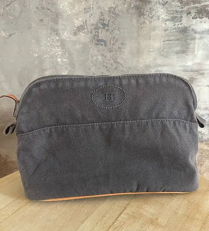 Hermès Paris Canvas Bolide Kosmetiktasche Grau