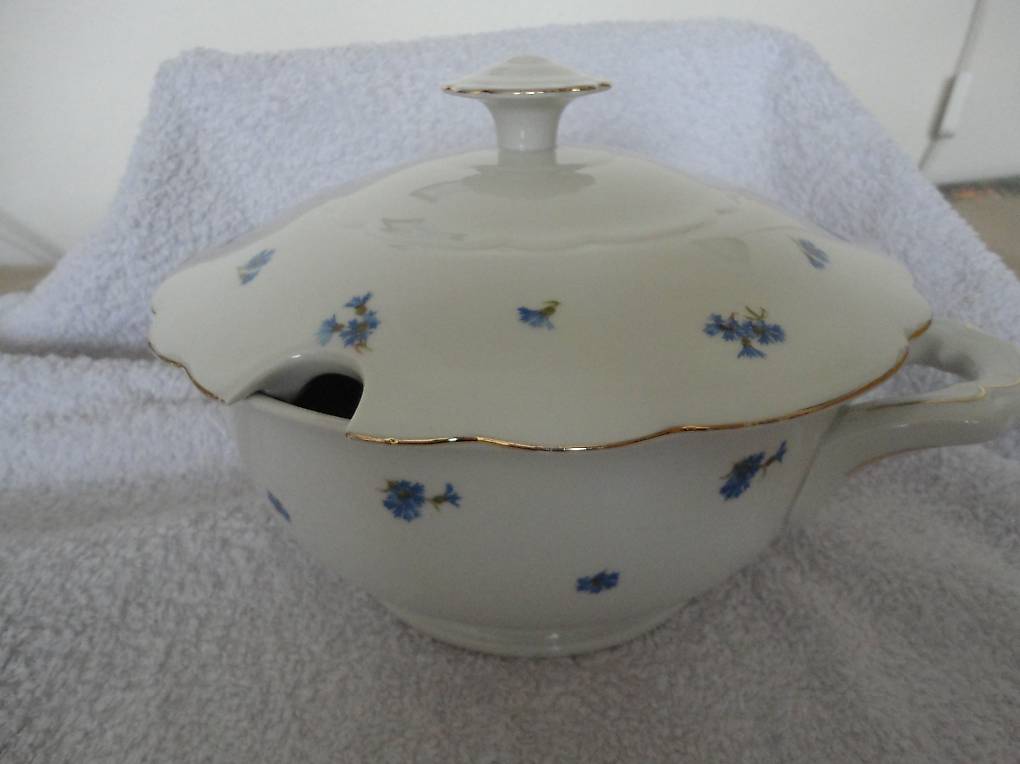 KAHLA Porzellan Kornblumen Suppenschüssel mit Deckel