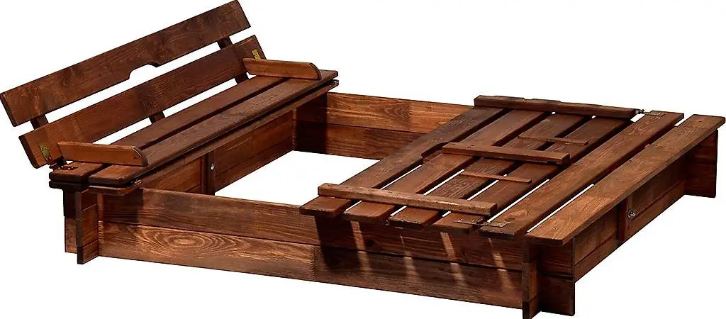 Sandkasten Holz mit Deckel mit Sitzbank