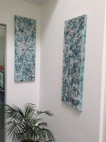 Sehr dekorative Bilder im Trio, smaragdgrün/silber, 40x100 c