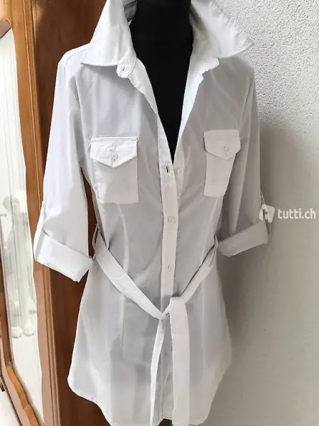 Bluse Langarmbluse weiss Gr. 36 m.Bindegurt