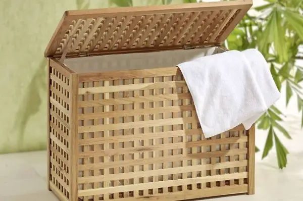  Wäschetruhe, extra breit, Gitterdesign, Walnussholz