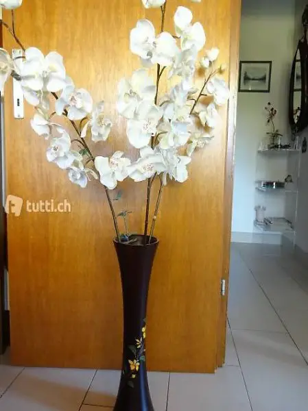 Exclusive Vase aus Holz handbemalt mit Orchideen Deko