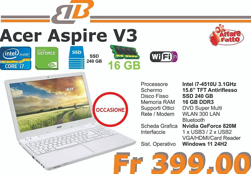 Notebook occasione Acer Aspire V15 i7-4510U 240GB SSD 16GB
