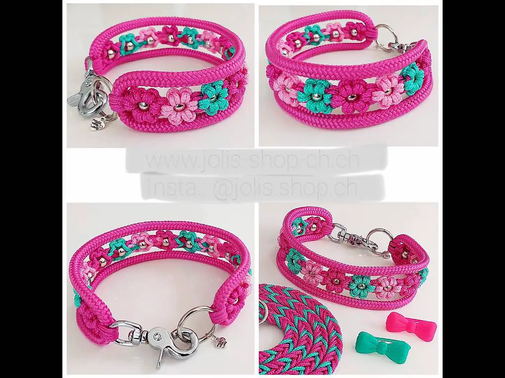 Hunde-Halsband / Halsband Blumen / Flowerpower mit Umrandung