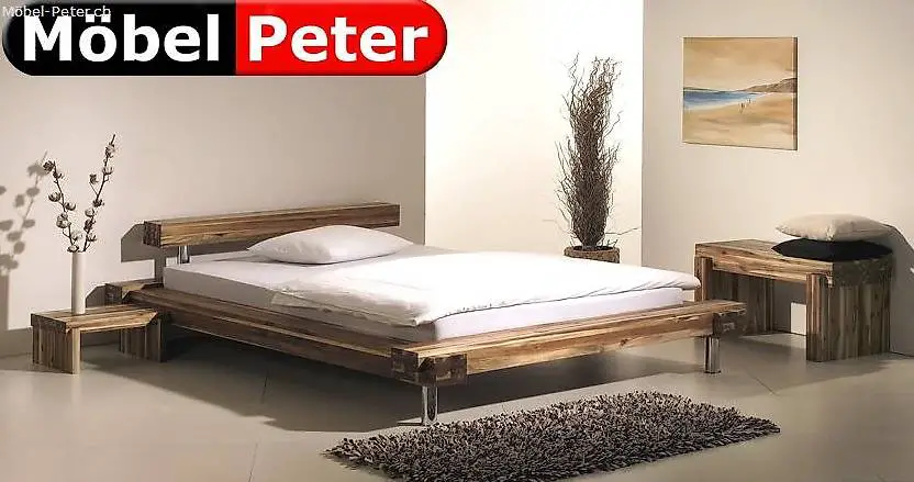 Balkenbett CARACAS Akazienholz