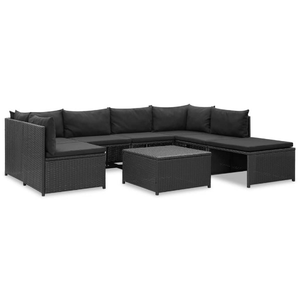  8-tlg. Garten-Lounge-Set mit Kissen Poly Rattan Schwarz