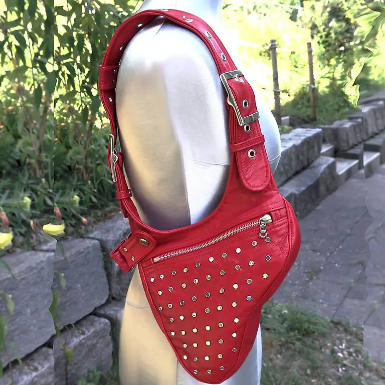 kleine rote Schultertasche für Damen, Unikat aus Lammleder