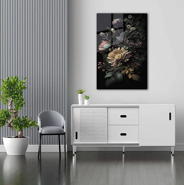 Edles Blumenbild auf Glas, Vintage Stil, schwarz ?