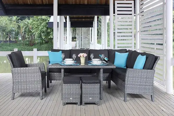 Table de jardin en rotin gris mélanger - Livraison gratuite